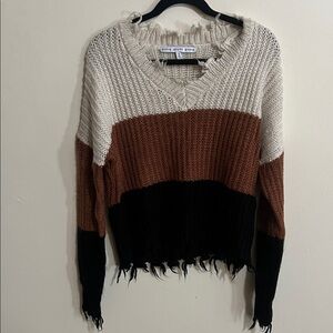 HYFVE V-Neck Colorblock Sweater - Cream, Brown, Black